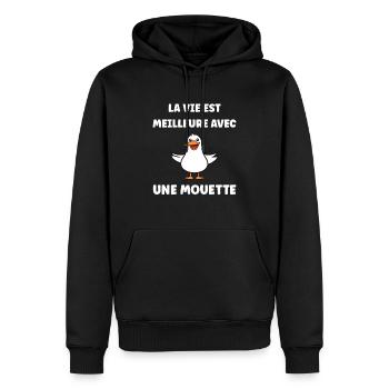 Humour petit mouette - Sweat à capuche Premium bio Homme - noir - Devant - Nico (187cm)