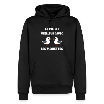 J'aime les mouettes - Sweat à capuche Premium bio Homme - noir - Devant - Nico (187cm)
