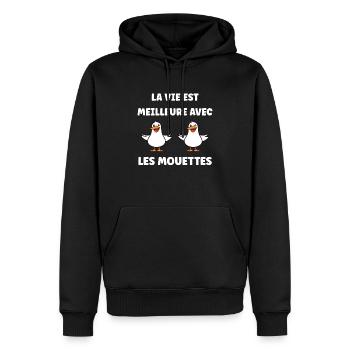 Humour petit mouette - Sweat à capuche Premium bio Homme - noir - Devant - Nico (187cm)