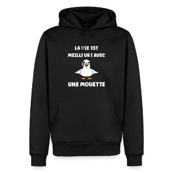 Humour petit mouette - Sweat à capuche Premium bio Homme - noir - Devant - Nico (187cm)