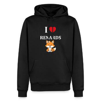 J'aime les renards - Sweat à capuche Premium bio Homme - noir - Devant - Nico (187cm)