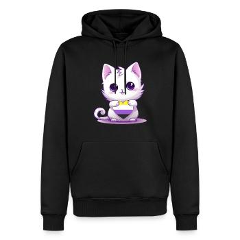 Nicht-binäre Flagge Niedliches Kawaii-Katzenherz - Männer Premium Bio Hoodie - Schwarz - Vorne - Nico (187cm)
