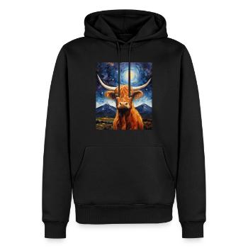Sternennacht Schottische Highlander-Kuh van Gogh - Männer Premium Bio Hoodie - Schwarz - Vorne - Nico (187cm)