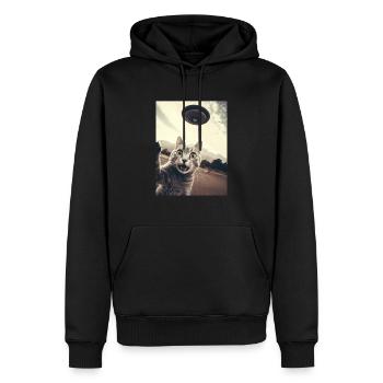 Selfie de chat drôle avec UFO Classique Sci-Fi - Sweat à capuche Premium bio Homme - noir - Devant - Nico (187cm)