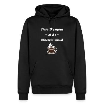 Humour petit chocolat chaud - Sweat à capuche Premium bio Homme - noir - Devant - Nico (187cm)