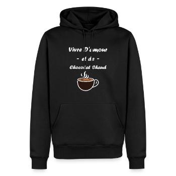 Humour petit chocolat chaud - Sweat à capuche Premium bio Homme - noir - Devant - Nico (187cm)