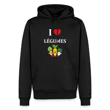 Humour petit légumes vegan - Sweat à capuche Premium bio Homme - noir - Devant - Nico (187cm)