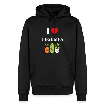 Humour petit légumes vegan - Sweat à capuche Premium bio Homme - noir - Devant - Nico (187cm)