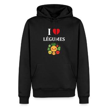 Légumes Humour je suis vegan - Sweat à capuche Premium bio Homme - noir - Devant - Nico (187cm)