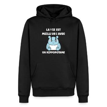 amour petit hippopotame - Sweat à capuche Premium bio Homme - noir - Devant - Nico (187cm)