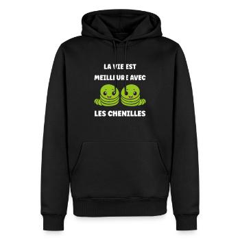 Chenilles insecte Amour petite chenille - Sweat à capuche Premium bio Homme - noir - Devant - Nico (187cm)
