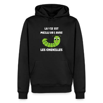 Chenilles insecte Amour petite chenille - Sweat à capuche Premium bio Homme - noir - Devant - Nico (187cm)