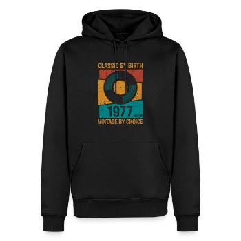 1977 Vintage vinyle classique naissance - Sweat à capuche Premium bio Homme - noir - Devant - Nico (187cm)