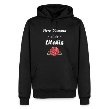 Fruit Humour petit litchi - Sweat à capuche Premium bio Homme - noir - Devant - Nico (187cm)