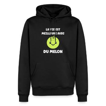 Fruit Humour petit Melon - Sweat à capuche Premium bio Homme - noir - Devant - Nico (187cm)