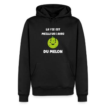Fruit Humour petit Melon - Sweat à capuche Premium bio Homme - noir - Devant - Nico (187cm)