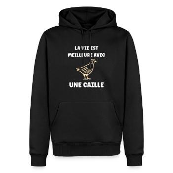 Humour Cailles oiseaux Petite caille - Sweat à capuche Premium bio Homme - noir - Devant - Nico (187cm)