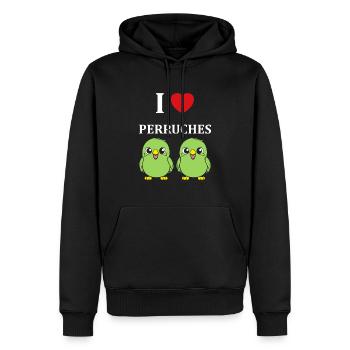 Oiseaux perruches humour petite perruche - Sweat à capuche Premium bio Homme - noir - Devant - Nico (187cm)