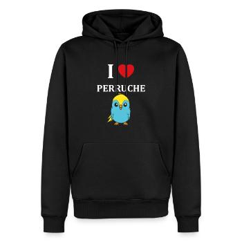 Oiseaux perruches humour petite perruche - Sweat à capuche Premium bio Homme - noir - Devant - Nico (187cm)
