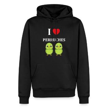 Oiseaux perruches humour petite perruche - Sweat à capuche Premium bio Homme - noir - Devant - Nico (187cm)