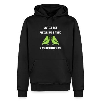Oiseaux perruches humour petite perruche - Sweat à capuche Premium bio Homme - noir - Devant - Nico (187cm)