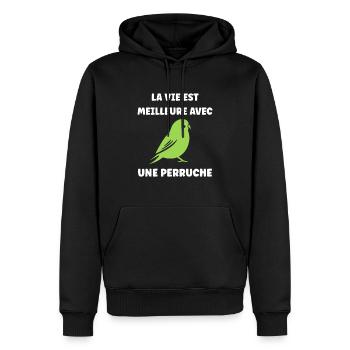 Oiseaux perruches humour petite perruche - Sweat à capuche Premium bio Homme - noir - Devant - Nico (187cm)