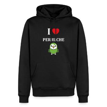 Oiseaux perruches humour petite perruche - Sweat à capuche Premium bio Homme - noir - Devant - Nico (187cm)