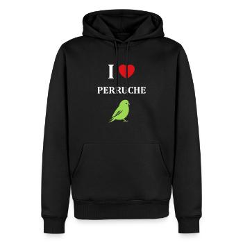 Oiseaux perruches humour petite perruche - Sweat à capuche Premium bio Homme - noir - Devant - Nico (187cm)