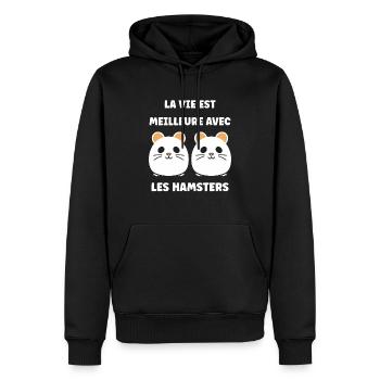 Mignon Humour petit hamster - Sweat à capuche Premium bio Homme - noir - Devant - Nico (187cm)