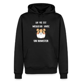 Mignon Humour petit hamster - Sweat à capuche Premium bio Homme - noir - Devant - Nico (187cm)