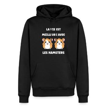Mignon Humour petit hamster - Sweat à capuche Premium bio Homme - noir - Devant - Nico (187cm)