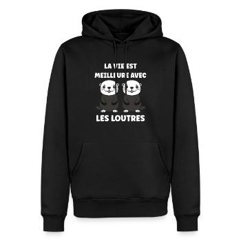 Humour petite loutre - Sweat à capuche Premium bio Homme - noir - Devant - Nico (187cm)