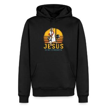 Jesus ist meine Stärke - Team Jesus 1 Kreuz 3 Nägel - Männer Premium Bio Hoodie - Schwarz - Vorne - Nico (187cm)