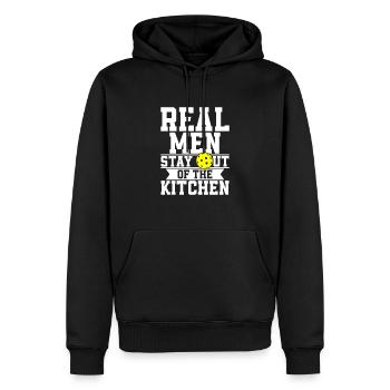 Real Men Stay Out Of The Kitchen Funny Pickleball - Men’s Premium Organic Hoodie - black - Front - Nico (187cm)