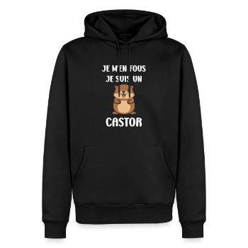 Humour petit castor - Sweat à capuche Premium bio Homme - noir - Devant - Nico (187cm)