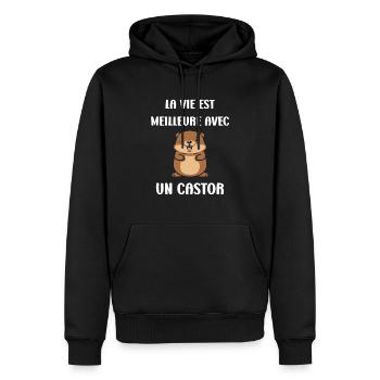 Humour petit castor - Sweat à capuche Premium bio Homme - noir - Devant - Nico (187cm)