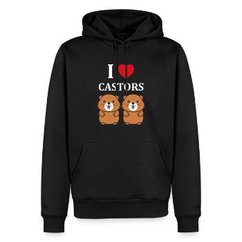 Humour petit castor - Sweat à capuche Premium bio Homme - noir - Devant - Nico (187cm)