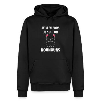 Ours en peluche petit nounours - Sweat à capuche Premium bio Homme - noir - Devant - Nico (187cm)