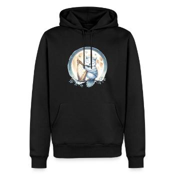 Hibou jouant de la harpe au clair de lune - Sweat à capuche Premium bio Homme - noir - Devant - Nico (187cm)