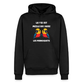 Humour petit perroquet - Sweat à capuche Premium bio Homme - noir - Devant - Nico (187cm)