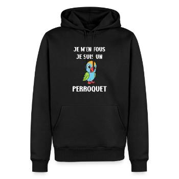 Humour petit perroquet - Sweat à capuche Premium bio Homme - noir - Devant - Nico (187cm)