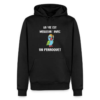 Humour petit perroquet - Sweat à capuche Premium bio Homme - noir - Devant - Nico (187cm)