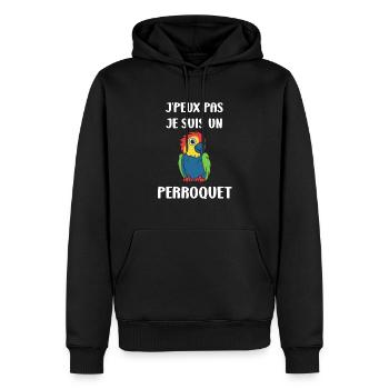 Humour petit perroquet - Sweat à capuche Premium bio Homme - noir - Devant - Nico (187cm)