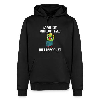Humour petit perroquet - Sweat à capuche Premium bio Homme - noir - Devant - Nico (187cm)