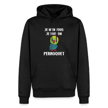 Humour petit perroquet - Sweat à capuche Premium bio Homme - noir - Devant - Nico (187cm)