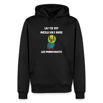 Humour petit perroquet - Sweat à capuche Premium bio Homme - noir - Devant - Nico (187cm)