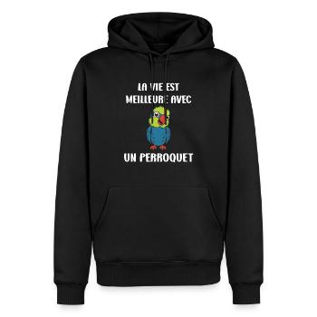 Humour petit perroquet - Sweat à capuche Premium bio Homme - noir - Devant - Nico (187cm)