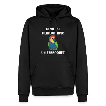 Humour petit perroquet - Sweat à capuche Premium bio Homme - noir - Devant - Nico (187cm)