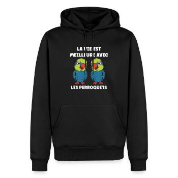 Humour petit perroquet - Sweat à capuche Premium bio Homme - noir - Devant - Nico (187cm)