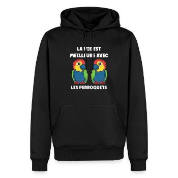 Humour petit perroquet - Sweat à capuche Premium bio Homme - noir - Devant - Nico (187cm)